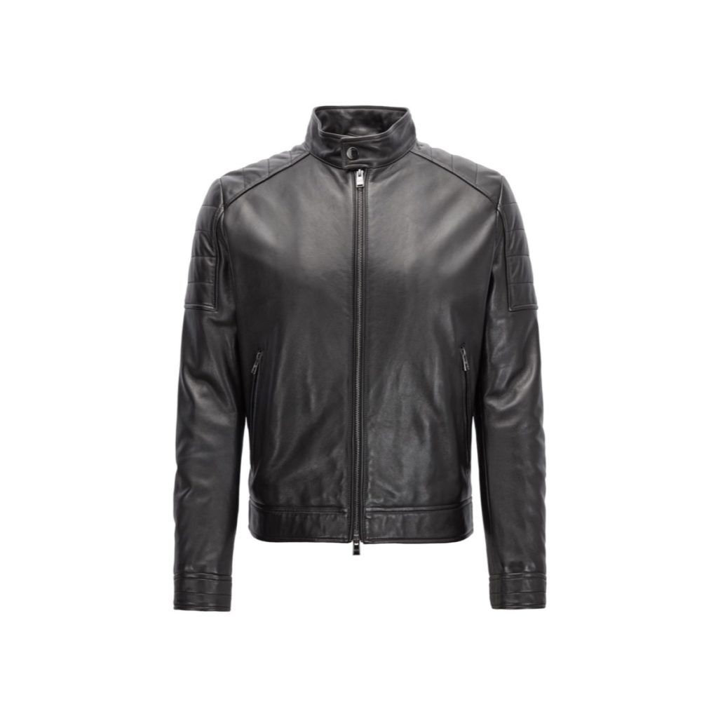 mens hugo boss black leather jacket